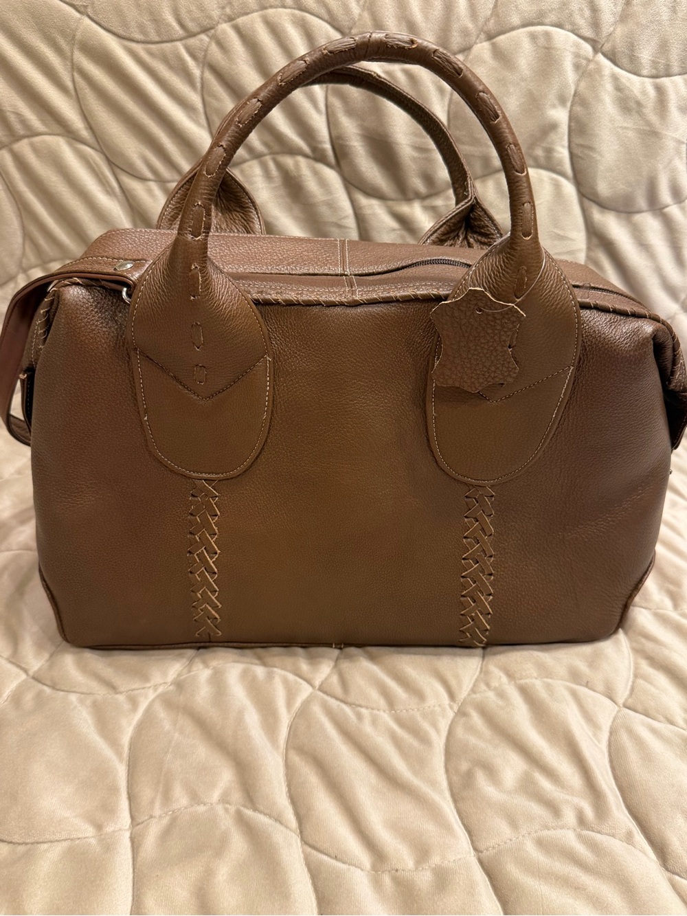 Classic Brown Leather Travel Bag with Top Handles